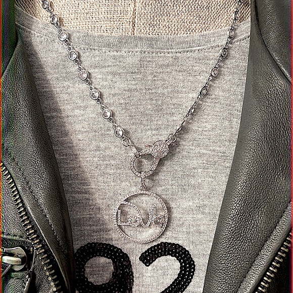 Bezel Set CZ Link Necklace w/Cubic LOVE Pendant - NWT - Picture 4 of 4
